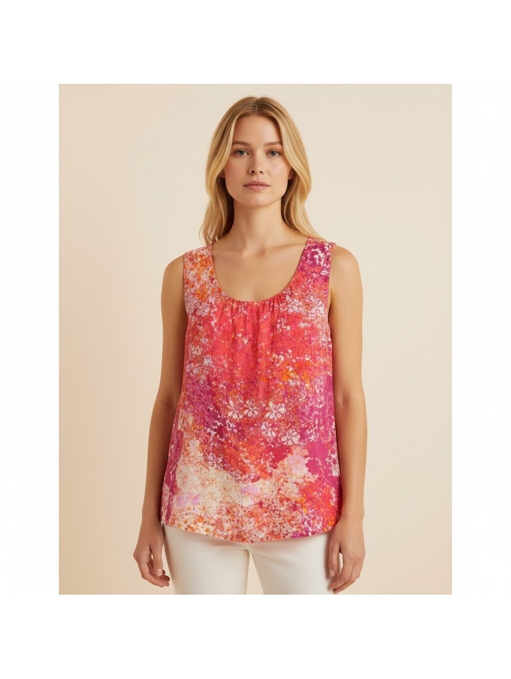 Coldwater Creek Top Women L Large Pink Floral Sleeveless Wide Strap Casual